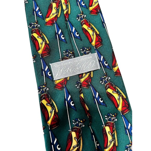 Lord & Taylor Kensington 100% Silk Italian Luxury Necktie Tie Golf Bags Green - Picture 3 of 8